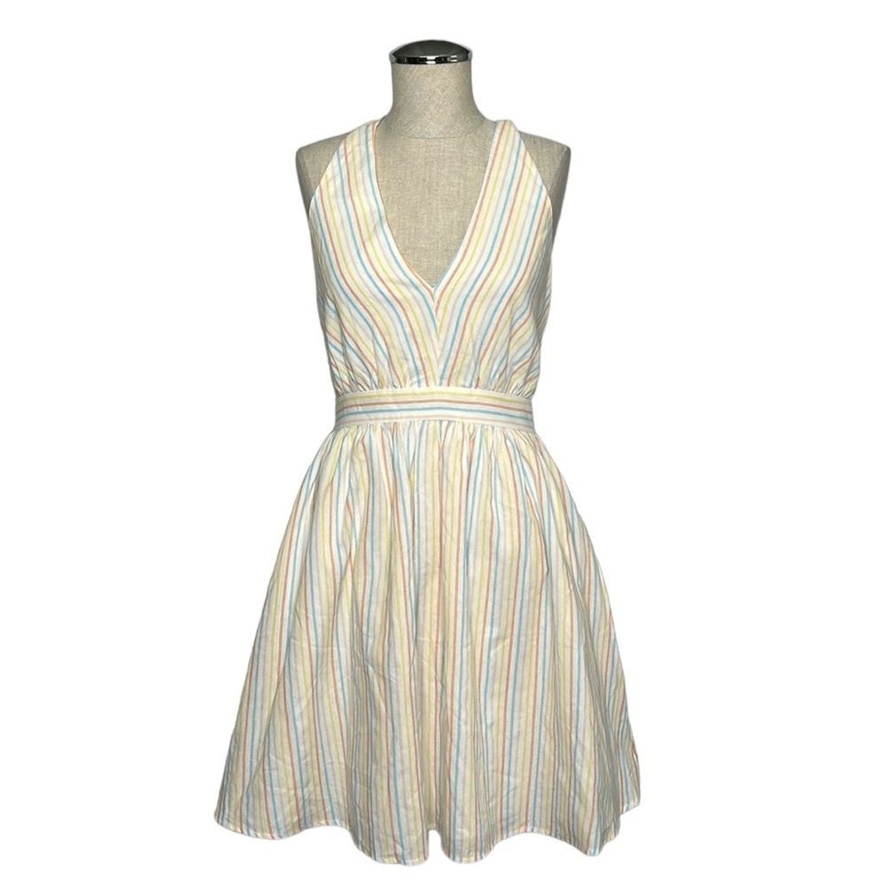 Aura Pastel Striped Halter Fit and Flare Dress Size S